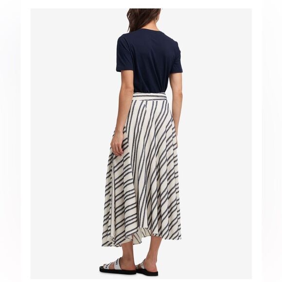 NEW! DKNY Asymmetrical Eyelash Fringe Stripe Belted Maxi Skirt - 4 ~ $109 - Picture 2 of 15